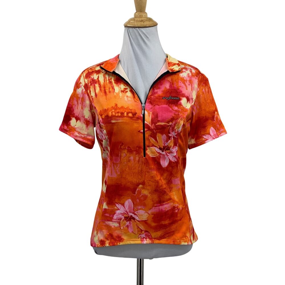 Shebeest Jersey Womens S Small Multi Orange Short Sleeve Half Zip Cycling Shirt